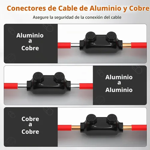 Vista 4 de Joinfworld Conector de empalme en línea de 2 puertos 1/0-14 AWG de aluminio a cobre, conectores de cable aislados, conector de empalme de alambre