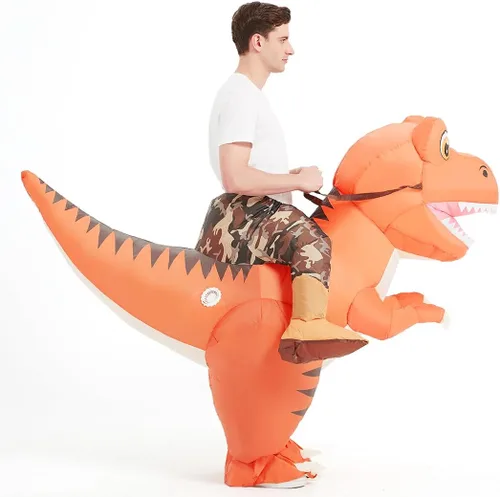 Vista 3 de GOOSH Disfraz inflable de dinosaurio para adultos que montan en T Rex Air Blow Up divertido disfraz de fiesta de Halloween cosplay