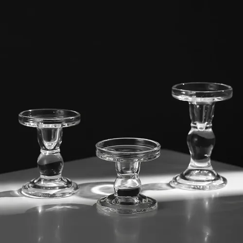 Vista 8 de GUTE - Portavelas de cristal, 3 piezas, candelabros transparentes para decoración de mesa