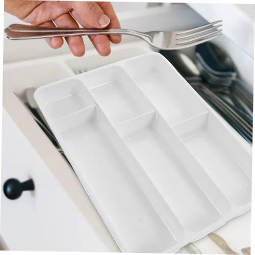 Vista 4 de Organizador de cubiertos para el hogar, multicompartimento, soporte de utensilios de plástico para almacenamiento de cocina, resistente a