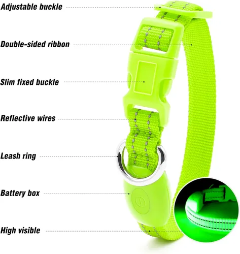 Vista 3 de Collares de perro con luz Visinite para perros pequeños, collar de perro LED recargable, collar de perro iluminado totalmente ajustable, collares