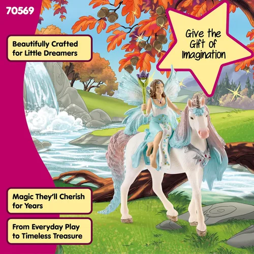 Vista 7 de Schleich Bayala - Figura de hada Eyela de 3 piezas con figura de unicornio de princesa, figura de hadas de fantasía con varita mágica, juguete