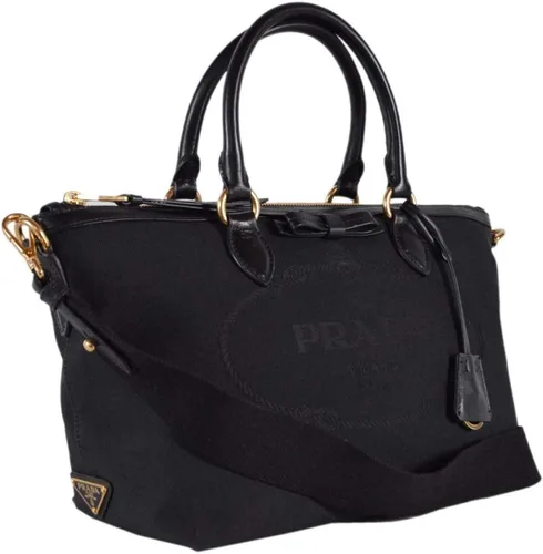 Vista 2 de Prada Bolso cruzado de lona negra jacquard con logotipo para mujer 1BA104, Negro