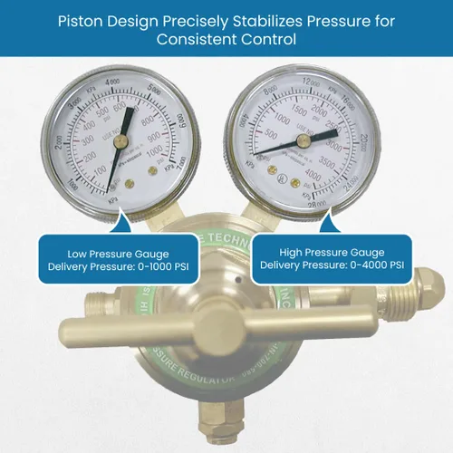 Vista 6 de Flame Tech Regulador de pistón de alta presión para gases inertes, regulador para nitrógeno y gas argón, cuerpo y sombrerete de latón forjado