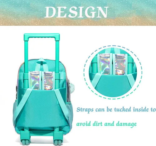 Vista 19 de Mochila con ruedas para niñas, mochila escolar con ruedas, bolsa escolar con bolsa de almuerzo y bolsa para lápices, mochila con ruedas para niños