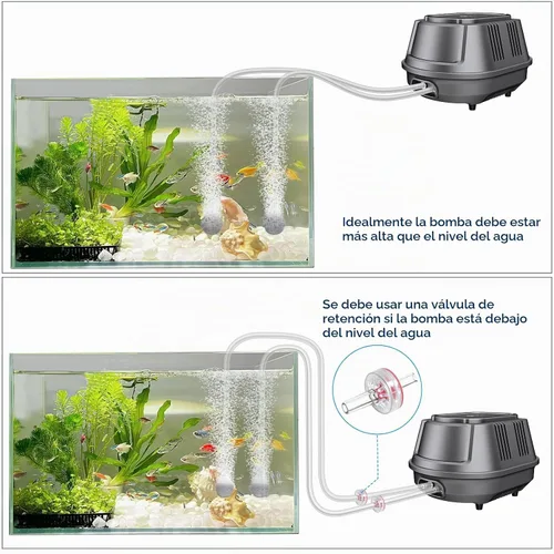 Vista 5 de AquaMiracle Aquarium Air Pump 3W/6W/10W, Super Quiet Powerful Fish Tank Air Pump with Double-Layer Sound Insulation, Adjustable Pond Aerator Pump