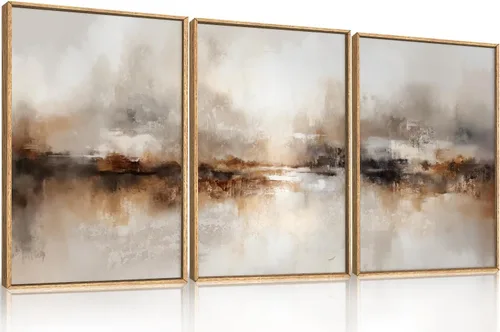 Vista 43 de Arte de Pared de Lienzo Enmarcado con Grandes Pinceladas Abstractas, Decoración de Pared Azul Marino Neutro, Pintura de Pared Moderna en Tonos