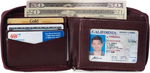 Vista 2 de Alpine Swiss Logan Zipper Bifold Wallet For Men or Women RFID Safe Comes in a Gift Box