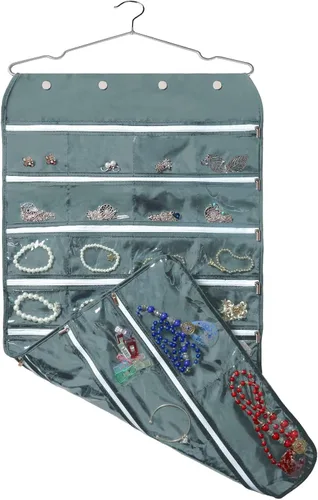 Vista 14 de BB Brotrade Organizador colgante de joyas, organizador de accesorios, organizador de 80 bolsillos para guardar joyas (beige)