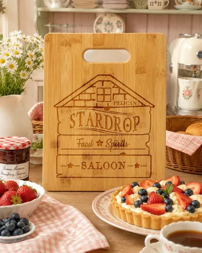 Vista 6 de Stardrop Saloon - Tabla de cortar con parodia para juegos de barra rústica