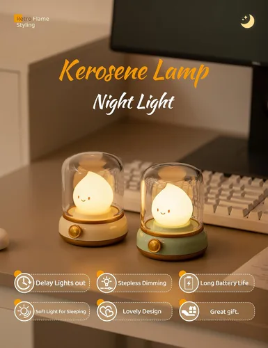 Vista 2 de WANIDEA Chibi Flame - Juego de 2 lámparas de noche, estilo anime, adorables y acogedoras, retro, recargable, para decoración, accesorios de Amarillo