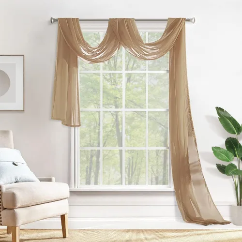 Vista 17 de MIULEE Cenefa Beige para Ventana para Fiesta - Cortina Transparente Cenefa Superior Tratamiento de Ventana Cortinas Decorativas para Arco de Boda