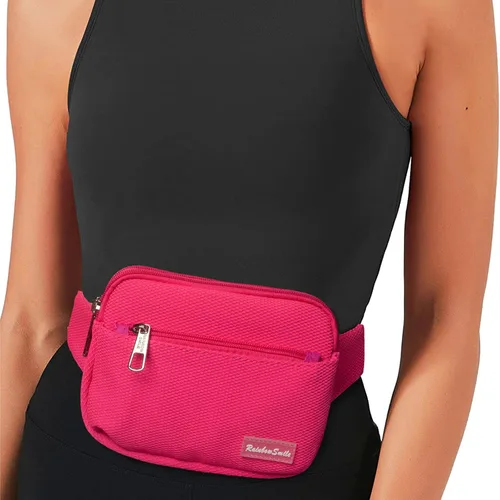Vista 3 de Riñonera para mujeres y hombres, para correr, viajar, senderismo, casual, a la moda, deportiva, transpirable, ligera, Rosa Rojo, Riñonera para todos