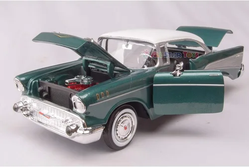 Vista 4 de 1957 Chevy Bel Air Green Escala 1/24 Diecast Model Toy Car Motormax 73228