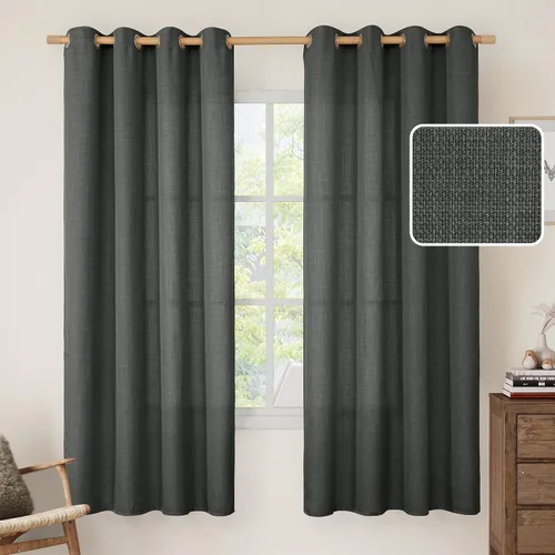 Vista 12 de LAMIT Cortinas de Lino Blancas Semitransparentes para Dormitorio, Paneles Filtrantes de Luz, Cortinas de Lino con Ojales de Protección de Privacidad
