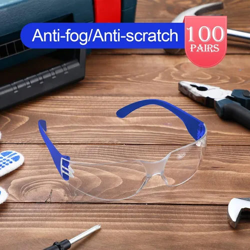 Vista 4 de Yunsailing Paquete de 100 gafas de seguridad a granel a prueba de salpicaduras, gafas de protección ocular resistentes a los arañazos y impactos