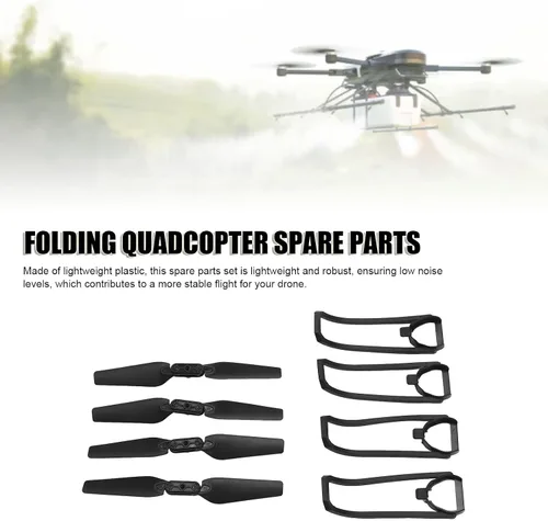 Vista 2 de Bewinner Kit de piezas de repuesto para drones E88 / E99 / K3 / E100 4 hélices y 4 cubiertas protectoras, plástico ligero, compatibilidad