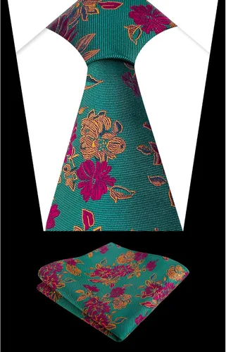 Vista 137 de Alizeal Mens 3.15inches Leaf Flower Pattern Tie with Floral Pocket Square Set
