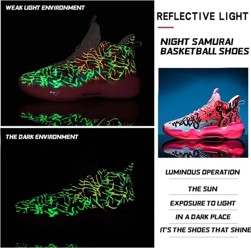 Vista 6 de ADCAB Zapatos de baloncesto fluorescentes para hombre, zapatos para mujer, ligeros, transpirables, al aire libre, antideslizantes, deportivos