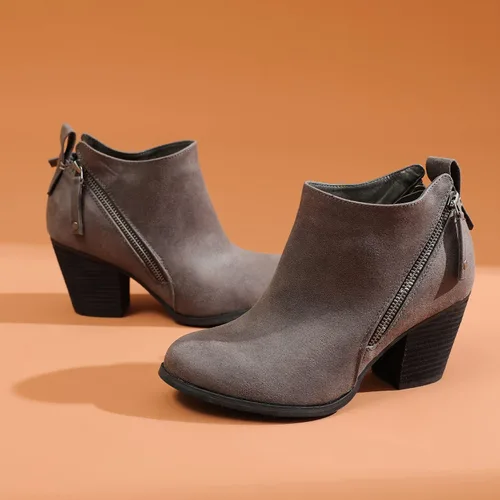 Vista 5 de Luoika Botines anchos para mujer, tacón medio extra ancho con cremallera lateral.
