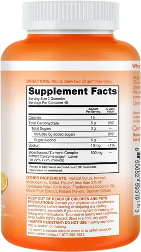 Vista 8 de Qunol - Gomitas de cúrcuma sin azúcar, 500 mg, goma de ultra alta absorción, 90 unidades Gluten Free Supplement that Supports Joint Health and a