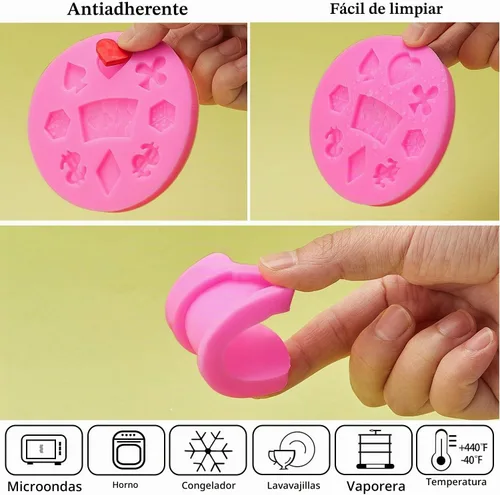 Vista 3 de WILLBOND 2 moldes de silicona para póquer, moldes de chocolate con temática de casino en 3D, mini tarjetas de corazón para dulces, fondant, rosa