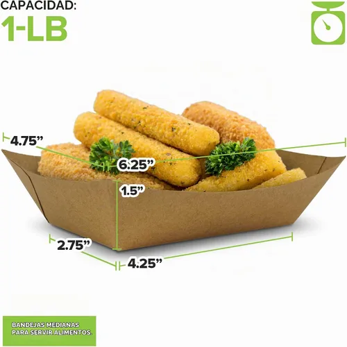 Vista 3 de Paquete de 250 bandejas desechables medianas de papel kraft marrón para alimentos, bandeja de concesión de 1 libra, botes para servir aperitivos
