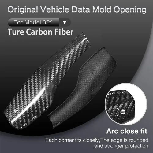 Vista 4 de Compatible con Tesla Model 3 Y 2021-2023, Real 3K240G de fibra de carbono para volante de columna de palanca de cambios, accesorios de decoración