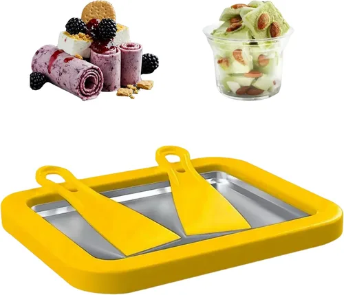 Vista 11 de Máquina para hacer helados enrollados, sartén para puntos dulces, plato frío instantáneo, ideal para hacer helado enrollado, suave para servir