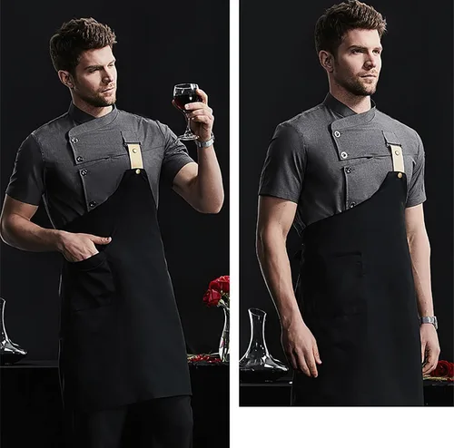 Vista 3 de Conjunto de chaqueta de chef para hombre (abrigo+delantal)