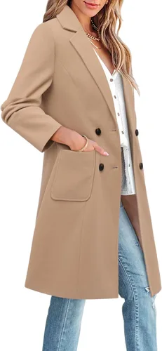 Vista 2 de CHICZONE Abrigo de mezcla de lana con solapa de doble botonadura para mujer, abrigo de mezcla de lana, abrigo de invierno
