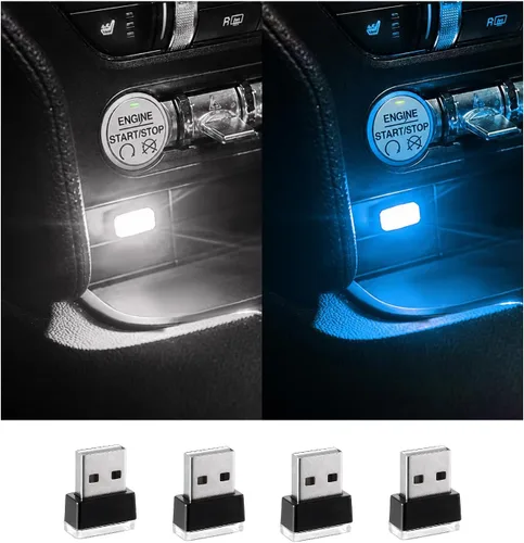 Vista 12 de Augeny 4 PCS Lámpara de Atmósfera Interior de Coche LED USB, Luz Nocturna Decorativa Enchufable USB, Kit de Iluminación Ambiental Portátil para 2
