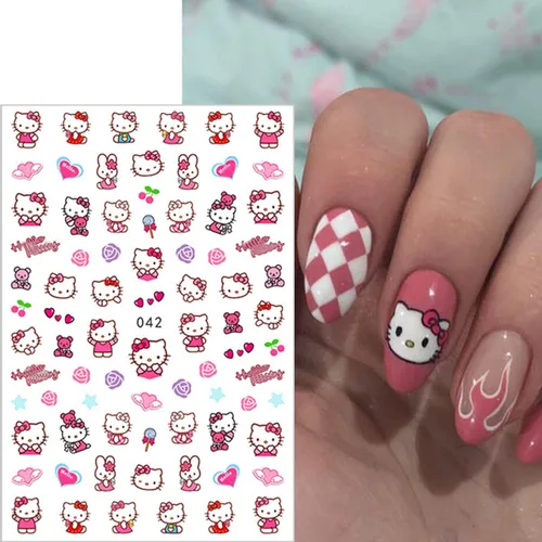 Vista 3 de 8 hojas de calcomanías de uñas de gato para arte de uñas, lindas calcomanías de uñas para uñas acrílicas, autoadhesivas 3D, diseño de uñas kawaii