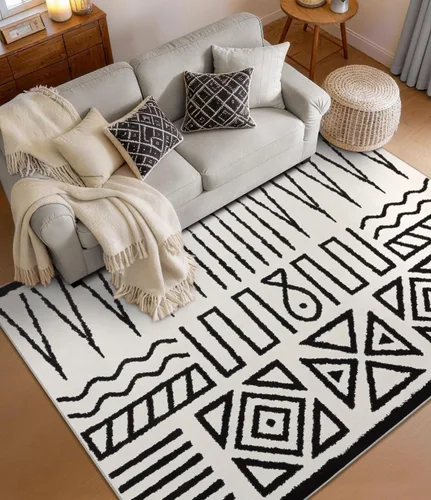 Vista 28 de YIHOUSE Alfombra lavable de 5 x 7 pies, moderna abstracta en blanco y negro, antideslizante, para dormitorio, oficina en casa (abstracto, 5 x 7 pies)