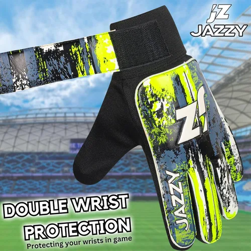 Vista 6 de Guantes de portero de fútbol para niños y jóvenes, guantes de portero antideslizantes con palma de látex de 4 mm y fuerte agarre, protección doble