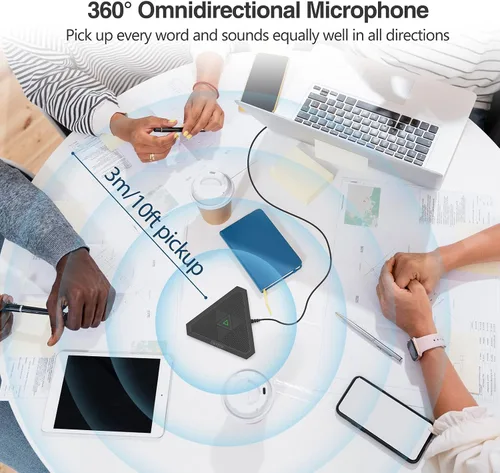 Vista 6 de CMTECK Micrófono USB para Conferencias, Botón de Silencio, Micrófono de Condensador Omnidireccional de Superficie para Grabación, Transmisión