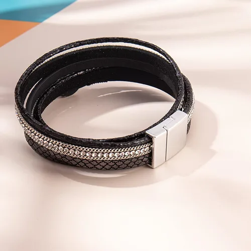 Vista 5 de Pulseras bohemias de cuero con cierre magnético para mujer, Cuero sintético