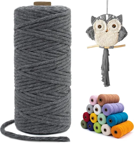 Vista 10 de Cuerda de macramé de una sola hebra de 0.197 in x 110 yardas, cuerda de macramé de algodón natural de 0.197 in, cuerda de algodón grueso para colgar