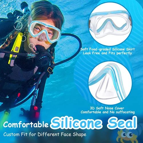 Vista 8 de Vvinca Kids-Goggles with Nose Cover, Diving Mask Elastic Fabric Strap Anti Fog Anti Shattered Lens for Kids Swim Goggles 3-14