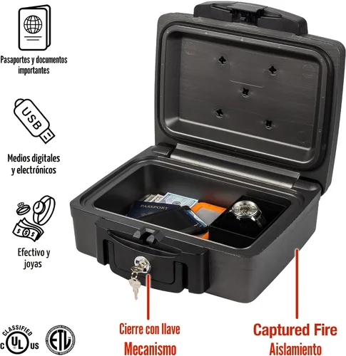 Vista 4 de Caja impermeable ignífuga SentrySafe H0100 con cerradura de llave, 0.17 pies cúbicos, negro