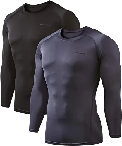 Vista 10 de DEVOPS Paquete de 2 camisas térmicas de compresión de manga larga para hombre 1#) Negro/Negro