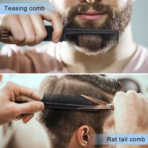 Vista 4 de TsMADDTs Peines de cola de rata para mujeres y hombres, juego de 3 peines para trenzar, separar, peinar, dientes finos, color negro