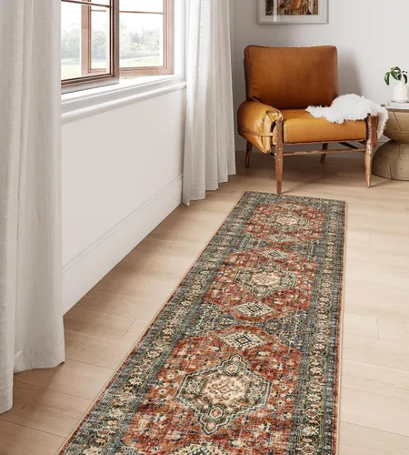 Vista 66 de Lahome Alfombra oriental lavable de área pequeña, 2 x 3 pies, para entrada, cocina, ultra fina, suave, tapete antideslizante para puerta de Azul
