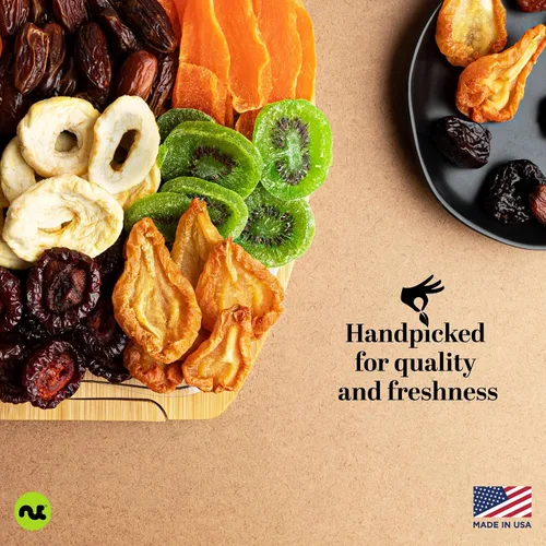 Vista 8 de NUT CRAVINGS - Cesta de regalo con arreglo floral de frutas secas navideñas en cesta de regalo de madera en forma de manzana + bandeja (9 surtido)