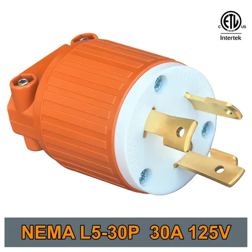 Vista 2 de Nema L5-30P - Enchufe de bloqueo para generador, bloqueo giratorio L5-30P, 30A 125V, 2 polos y 3 cables, conector de alimentación de CA montado