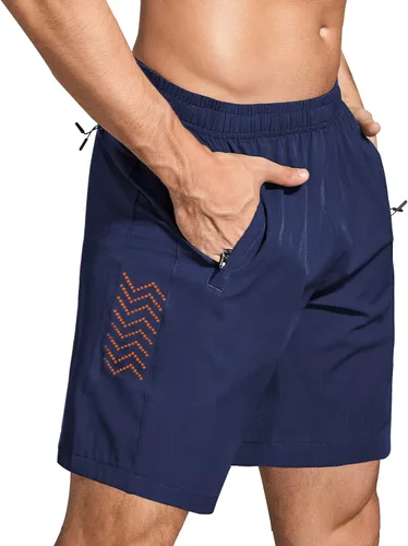 Vista 2 de Pantalones cortos deportivos para hombre de 7 pulgadas, de secado rápido, ligeros, para entrenamiento, gimnasio, cintura elástica, con bolsillos