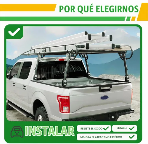 Vista 5 de Rack Ajustable para Camión de Contratistas de 1000 LBS, Escalera, Pickup, Kayak, Rack de Madera, Barra Lateral, Cabina Larga, Tamaño Completo