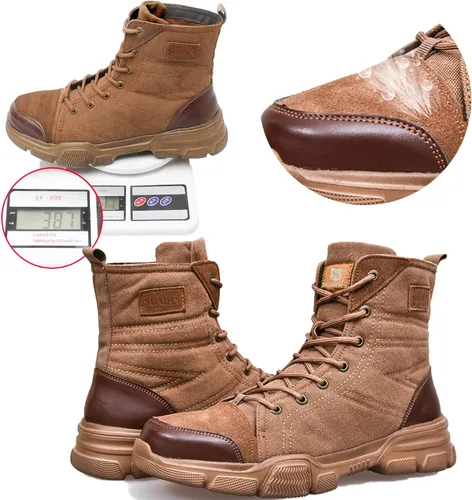 Vista 5 de SUADEX botas con puntera de acero para hombre, botas militares de trabajo, zapatos de trabajo indestructibles para mujeres, deportivos, puntera