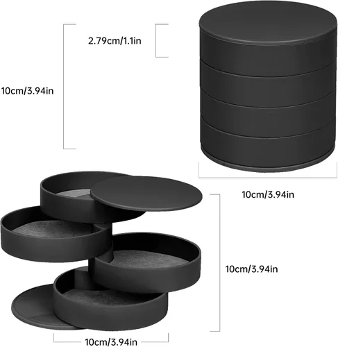 Vista 2 de Unaone Organizador de joyas, caja de almacenamiento de joyería giratoria de 4 capas para mujeres y niñas, pequeña caja de joyería de acrílico