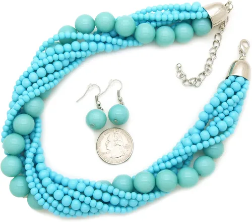 Vista 3 de Conjunto de collar y aretes de collar y aretes de perlas de imitación para mujer